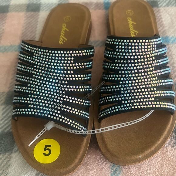 Chala Black Embellished Slide Sandals - Picture 1 of 3